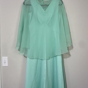 Vtg 60s Dress Empire Waist Gown M Sleeveless Chiffon Maxi Hostess Cape Handmade